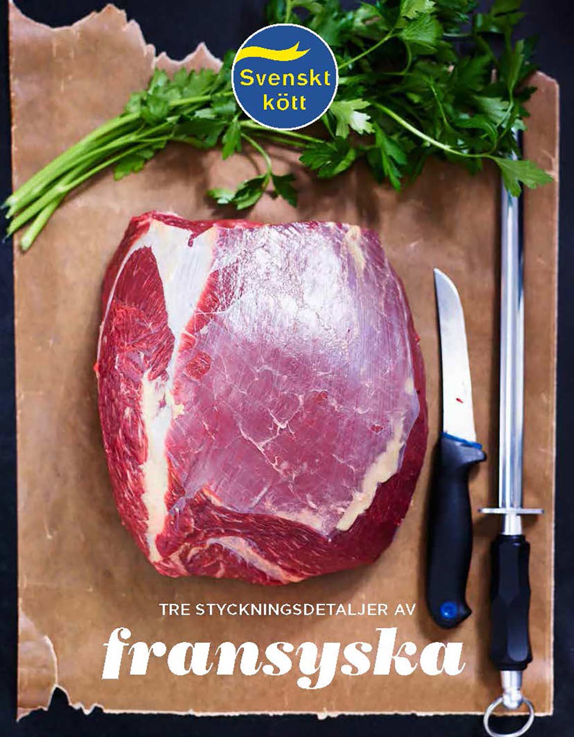 Tre styckningsdetaljer av fransyska broschyr