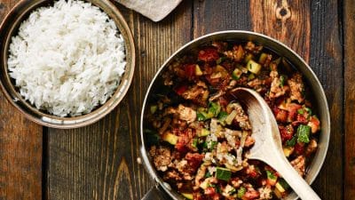 Mexikansk gryta med fläskfärs, chorizo och ris