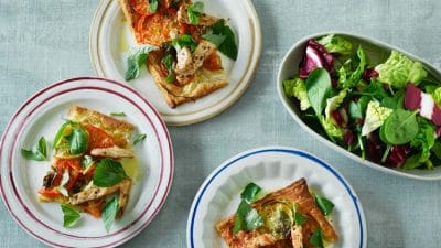 Tomatpaj med kryddig fläskfilé, mynta och basilika